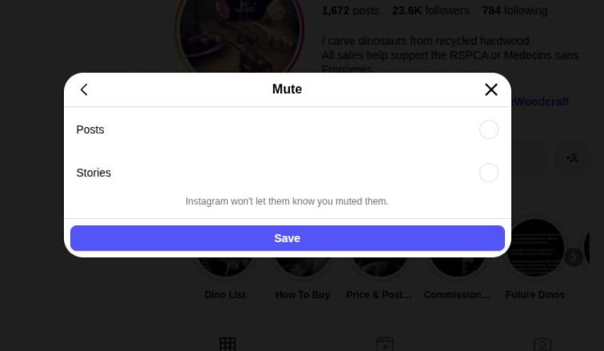 Mute on Instagram desktop