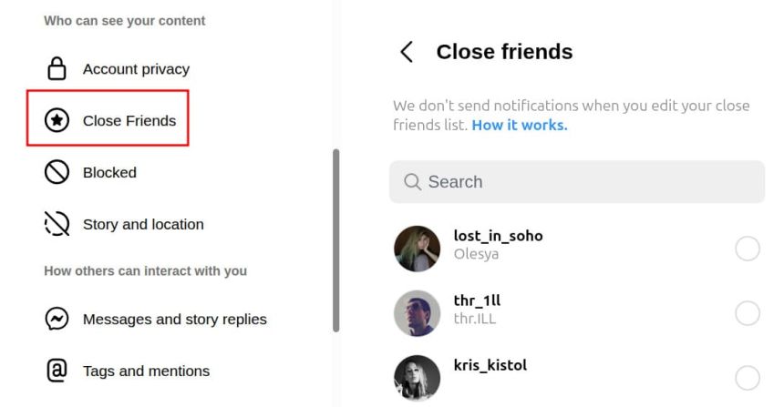 Close Friends Feature